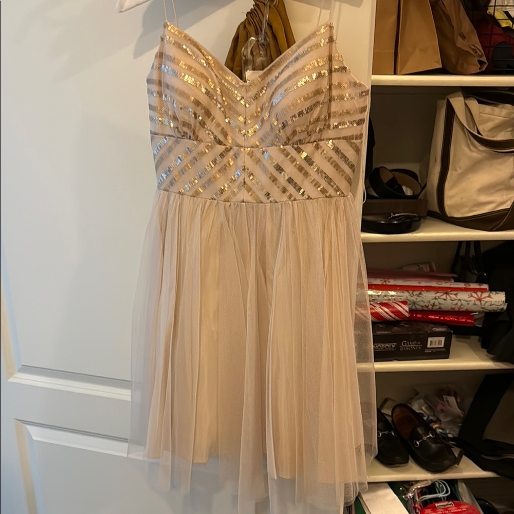Chic Gold and Cream Party Dress